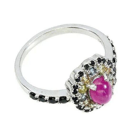 925 Sterling Silver Ring Sz 7.75 with Ruby 7x5mm, Sapphire, Spinel Gemstone - Picture 3 of 4